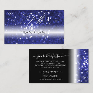Glamorous Blue Sparkling Glitter Stars Monogram Business Card