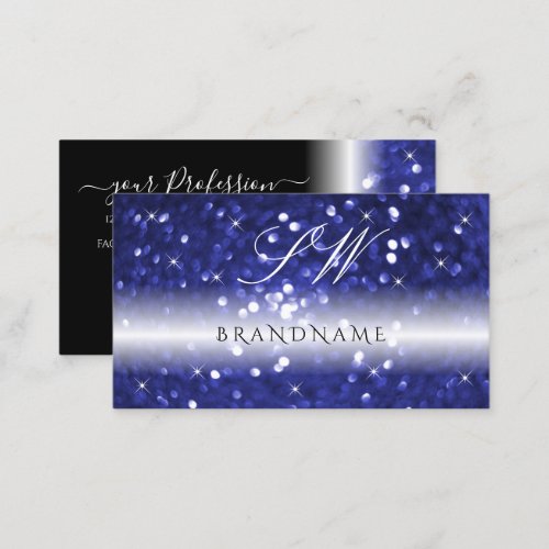 Glamorous Blue Sparkling Glitter Stars Monogram Business Card