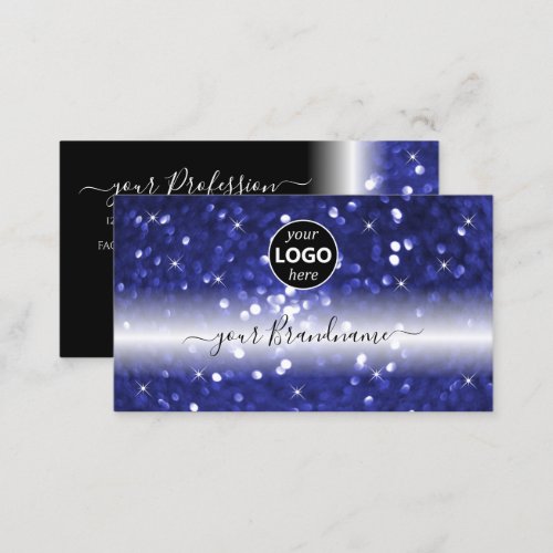 Glamorous Blue Sparkling Glitter Stars with Logo Business Card