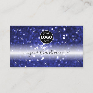 Glamorous Blue Sparkling Glitter Stars with Logo Business Card