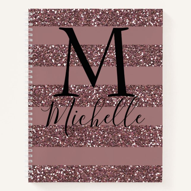 Glamorous Blush and Faux Pink Glitter Stripes Notebook (Front)