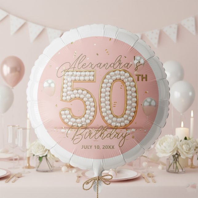 Glamorous Blush Pink Faux Pearl 50th Birthday Balloon (Creator Uploaded)