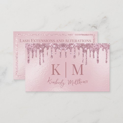 Glamorous Blush Pink Glitter Monogram Initials Business Card
