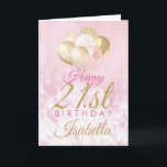 Glamorous Blush Pink Gold 21st Birthday Balloon Card<br><div class="desc">A gorgeous glamorous 21st birthday card. This fabulous design features blush pink and gold glitter balloons on a rose pink sparkly background.  Personalize with you own name to wish someone a very happy 21st birthday.</div>