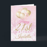 Glamorous Blush Pink Gold 21st Birthday Balloon Card<br><div class="desc">A gorgeous glamorous 21st birthday card. This fabulous design features blush pink and gold glitter balloons on a rose pink sparkly background.  Personalize with you own name to wish someone a very happy 21st birthday.</div>