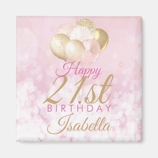 Glamorous Blush Pink Gold 21st Birthday Balloon Magnet (Front)