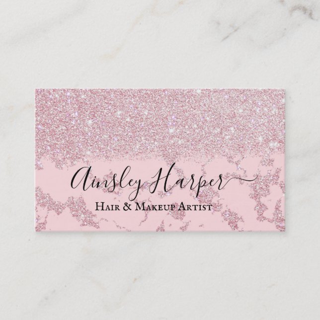 Glamorous Blush Pink Gold Glitter Marble Gradient Business Card (Front)
