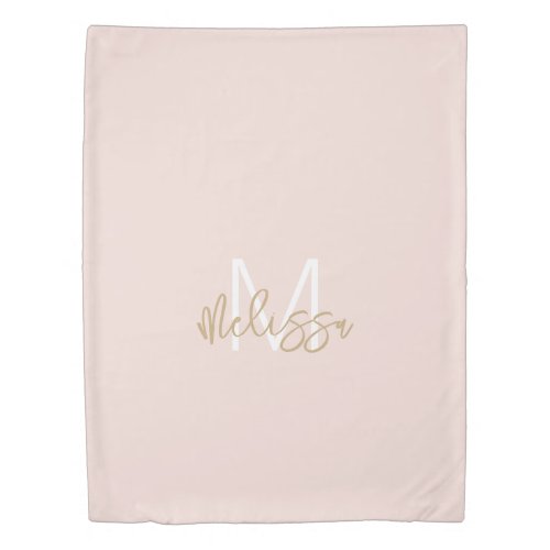 Glamorous Blush Pink Gold Monogrammed duvet cover