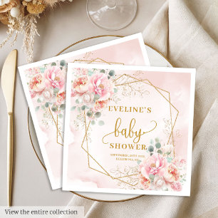 Glamorous blush pink peonies baby shower party napkins