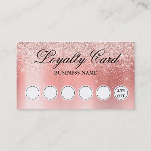 Glamorous Blush Rose Gold Glitter Loyalty Card