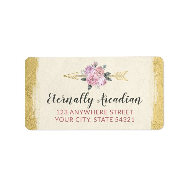 Glamorous Bohemian Floral Arrow Pink Gold Address Label (Front)