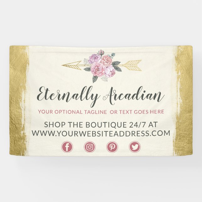 Glamorous Bohemian Floral Arrows Gold Boho Chic Banner (Horizontal)