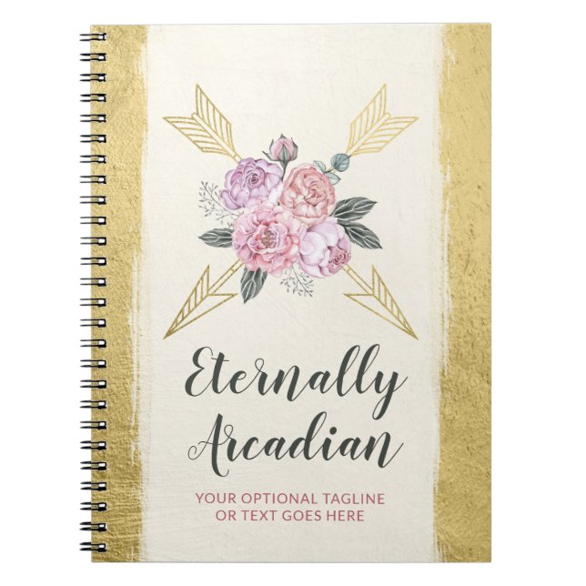 Glamorous Bohemian Floral Arrows Gold Boho Chic Notebook (Front)