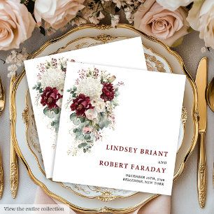 Glamorous Boho Marsala Blush Gold Floral Wedding Paper Dinner Napkins