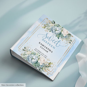 Glamorous Boho Pastel Blue Greenery Floral Sweet 3 Ring Binder