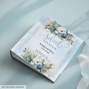 Glamorous Boho Pastel Blue Greenery Flowers Sweet 3 Ring Binder