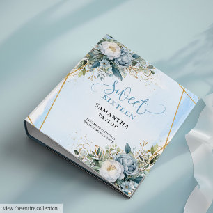 Glamorous Boho Powder Blue Cream Floral Sweet 16th 3 Ring Binder