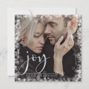 Glamorous Bokeh Christmas Joy with Photo Holiday Card
