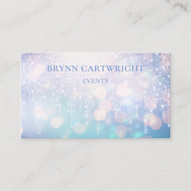 Glamorous Bokeh Sparkle Lights Purple and Blue Business Card (Front)