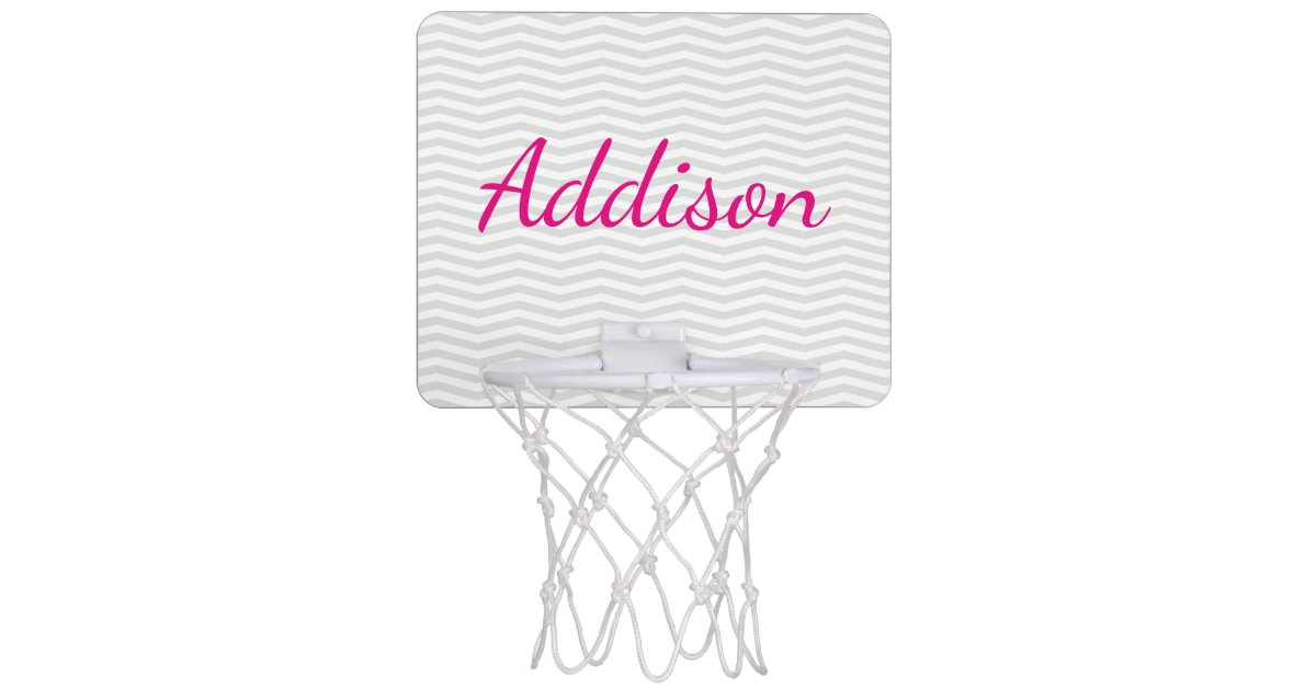 Glamorous Bold Script Name With Gray Chevron Mini Basketball Hoop