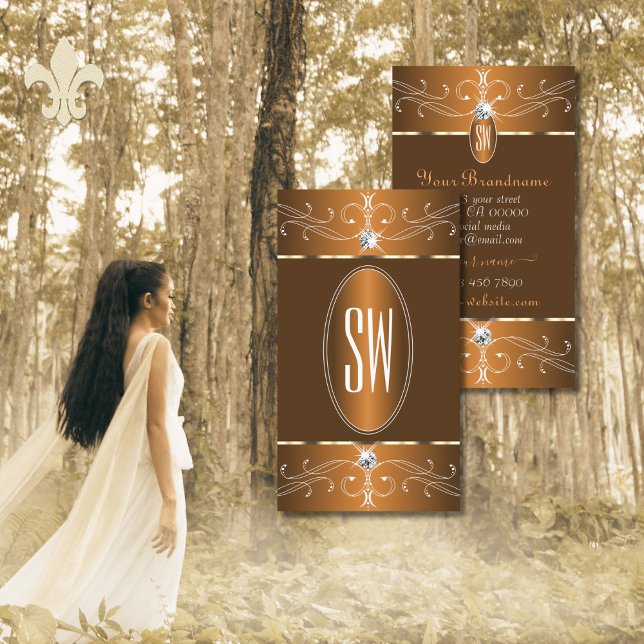 Glamorous Brown Orange Ornate Ornaments Initials Business Card (Creator Uploaded)