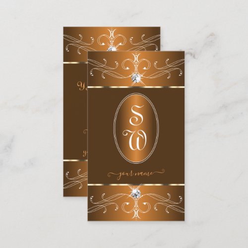 Glamorous Brown Orange Ornate Ornaments Monogram Business Card