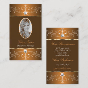 Glamorous Brown Orange Ornate Ornaments with Photo Business Card