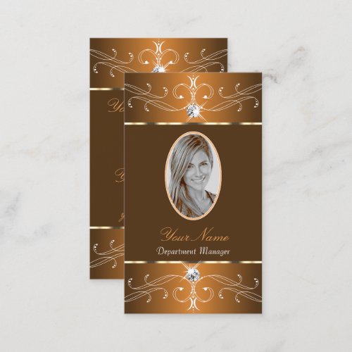 Glamorous Brown Orange Ornate Ornaments with Photo Business Card