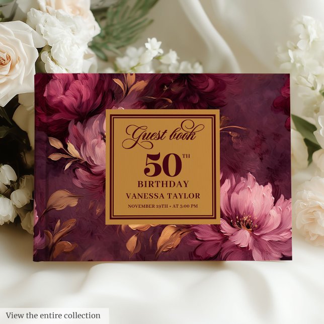 Glamorous burgundy blush gold roses 50 guest book (Glamorous burgundy blush gold roses 50th guest book

)