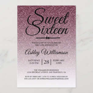 Glamorous Burgundy Glitter Ombre Sweet 16 Birthday Invitation
