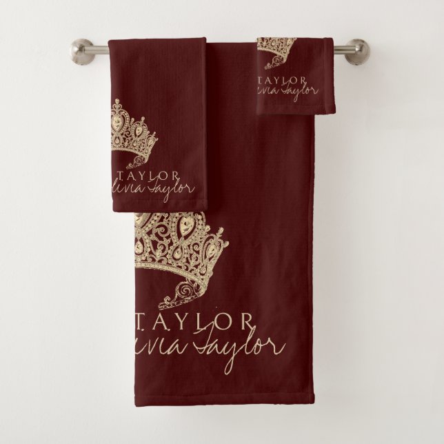 Glamorous Burgundy Gold Personalized bath towel  (Insitu)