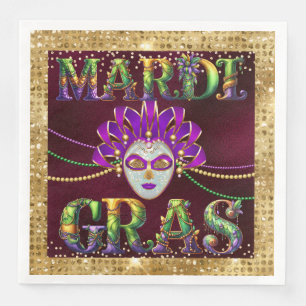 Glamorous Burgundy Masquerade Mardi Gras Party Paper Dinner Napkins
