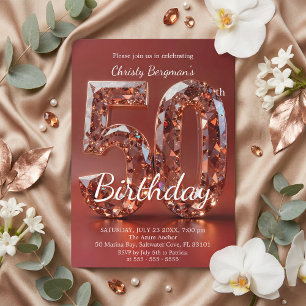 Glamorous Burgundy Red Diamond 50th Birthday Invitation