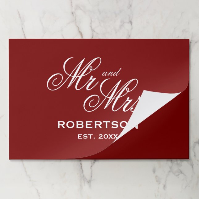 Glamorous burgundy red wedding party placemats (Folded)