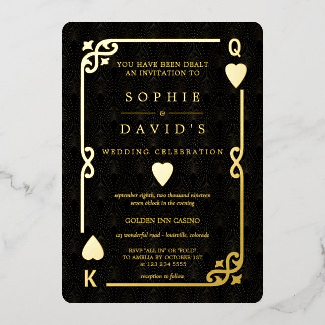 Glamorous Casino Las Vegas Poker Wedding Real Foil Invitation (Front)