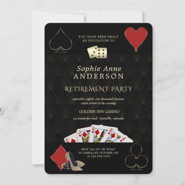 Glamorous Casino Vegas Poker Retirement Party  Invitation (Front)