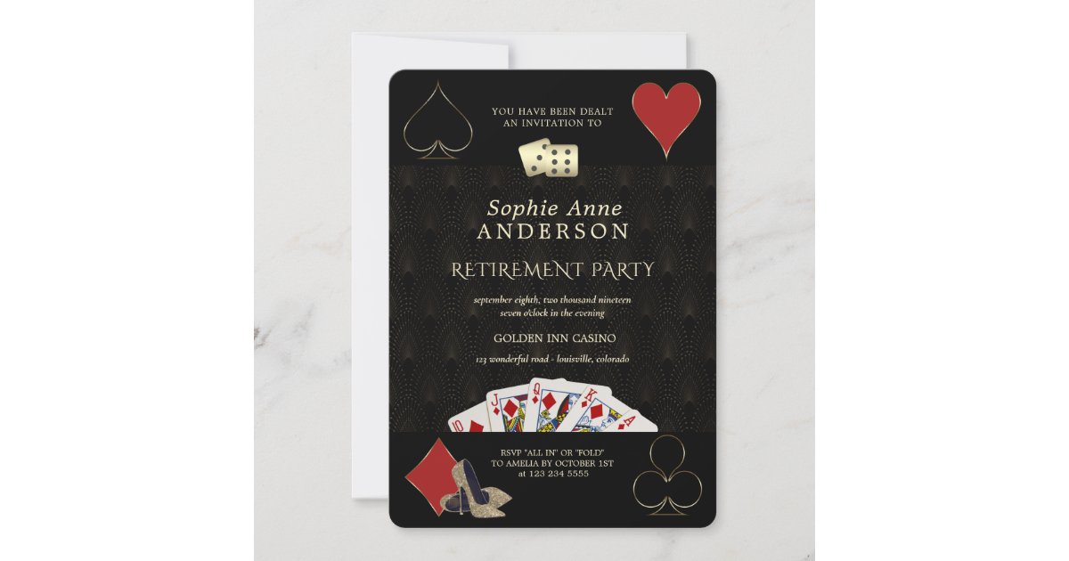 Glamorous Casino Vegas Poker Retirement Party Invitation | Zazzle