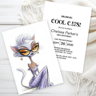 Glamorous Cat Birthday Party Invitation