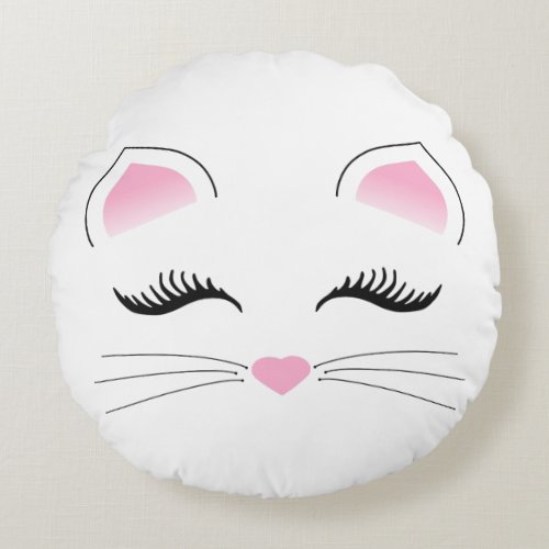 Glamorous Cat Face Round Pillow