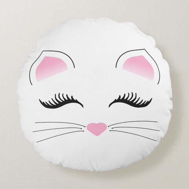 Glamorous Cat Face Round Pillow (Front)