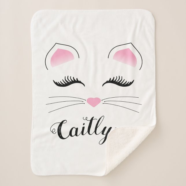 Glamorous Cat Face Sherpa Blanket (Front)