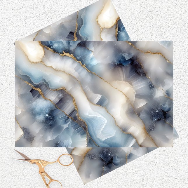 Glamorous Celestial Blue Marble with Gold Swirls Tissue Paper (Creator Uploaded)