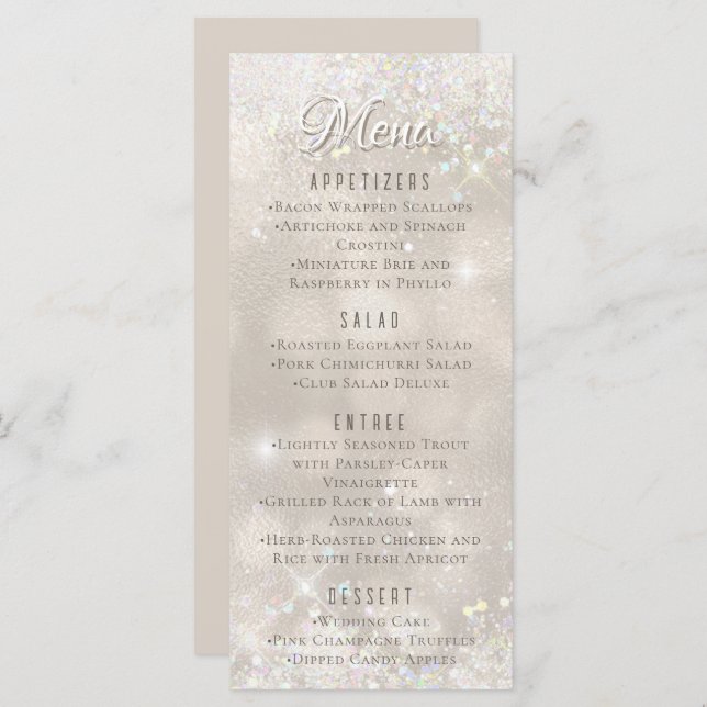 Glamorous Champagne Glitter Luxury Wedding Menu (Front/Back)