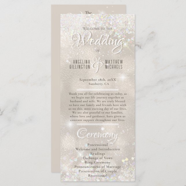 Glamorous Champagne Glitter Luxury Wedding Program (Front/Back)