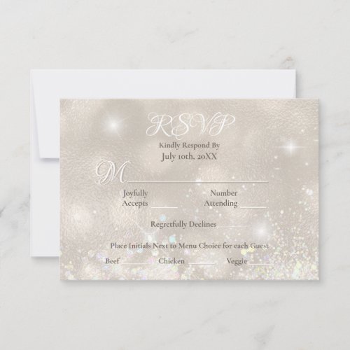 Glamorous Champagne Glitter Luxury Wedding RSVP