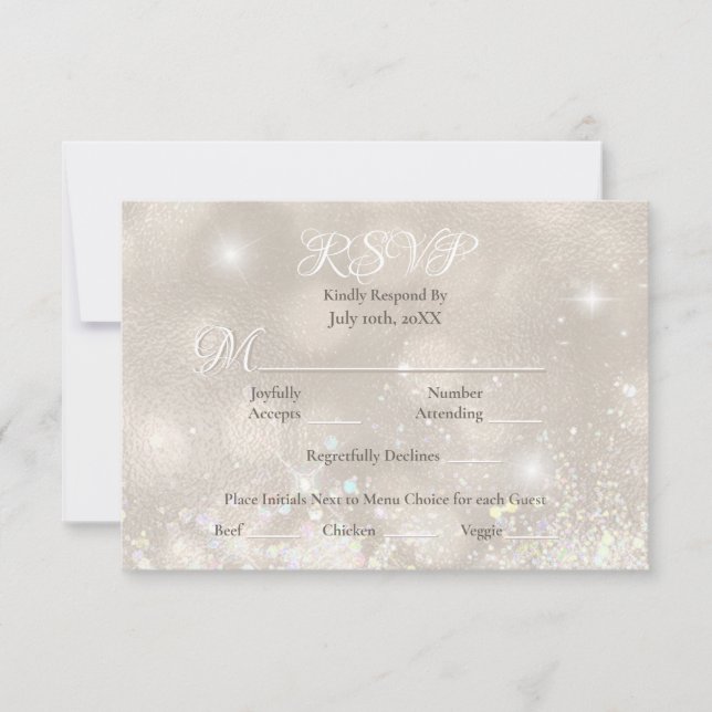 Glamorous Champagne Glitter Luxury Wedding RSVP Card (Front)