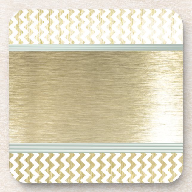 Glamorous chevron gold drink coaster (Front)