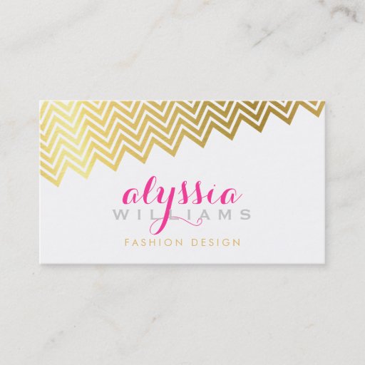 Customizable GLAMOROUS chevron pattern stylish shiny gold foil Business Card
