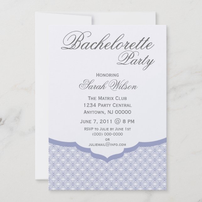 Glamorous Chic Bachelorette Party Invite, Blue Invitation (Front)