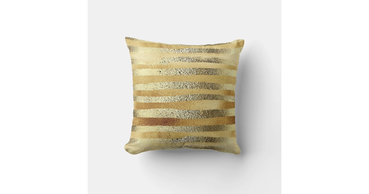 Glam Faux Gold Stripes Jeweled Confetti Monogram Throw Pillow